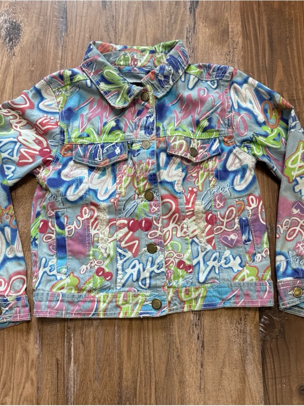 Kids' Multicolor Graffiti Denim Jacket - Trendy Street Style